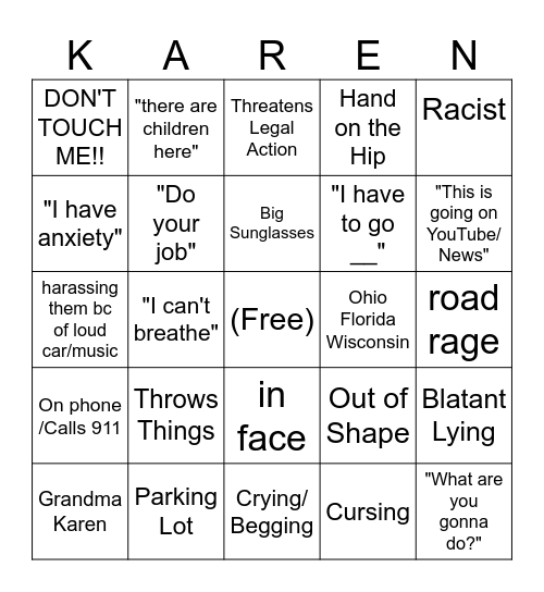 Karen Bingo (rar Bingo Card