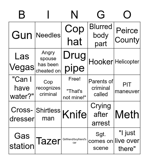 Cops Bingo Card