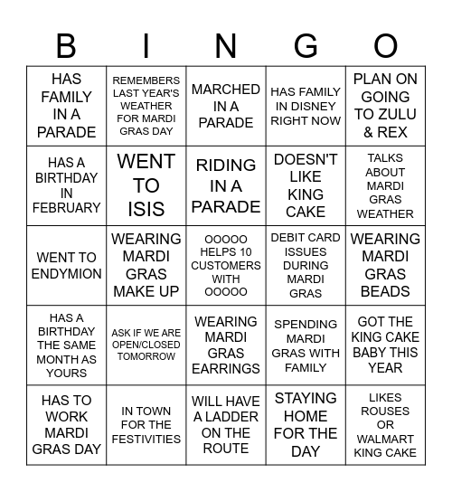 MARDI GRAS *CONVERSATION* BINGO Card
