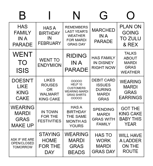 MARDI GRAS *CONVERSATION* BINGO Card