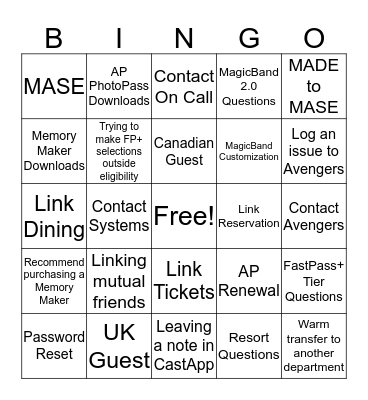 IHD Call Bingo Card
