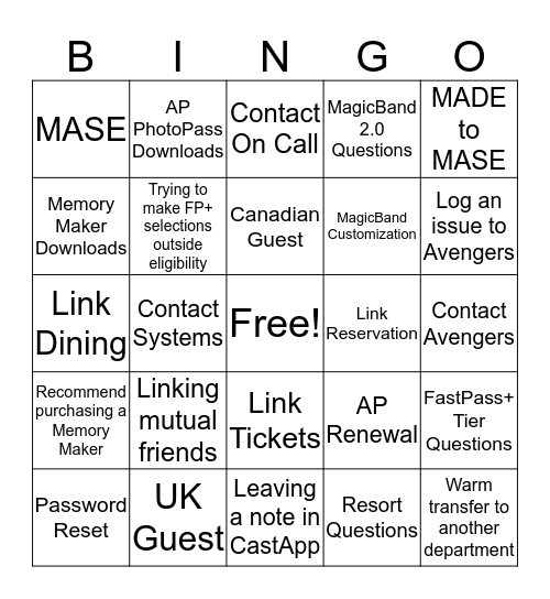 IHD Call Bingo Card