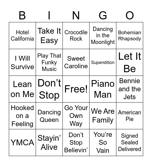 1970's Bingo Card