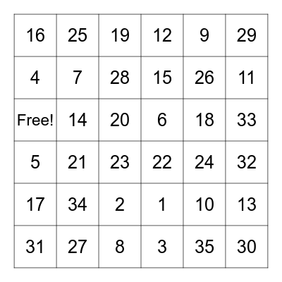 Numbers in Spanish Bingo Card
