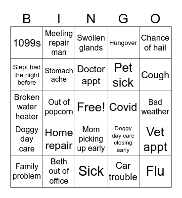 Work Excuses-Kat Edition Bingo Card