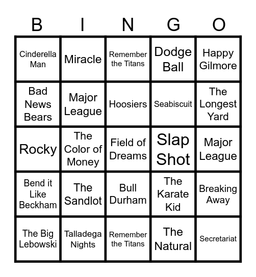 Sports in Movies Bingo Card