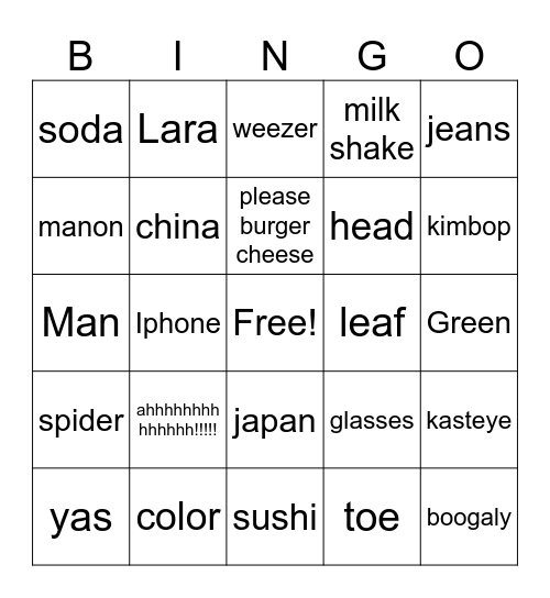 @oogaly Bingo Card