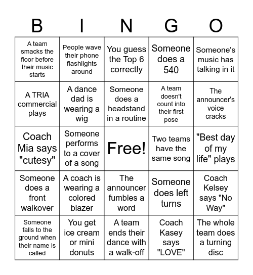 Dance Team State | Jazz Day Bingo Card