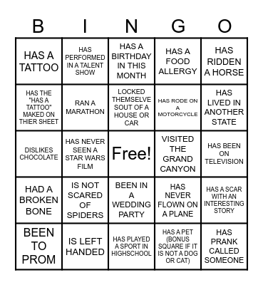 Find someone who... Bingo Card