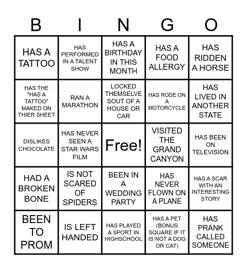 Find someone who... Bingo Card