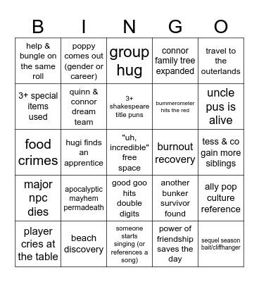 gladlands finale! Bingo Card