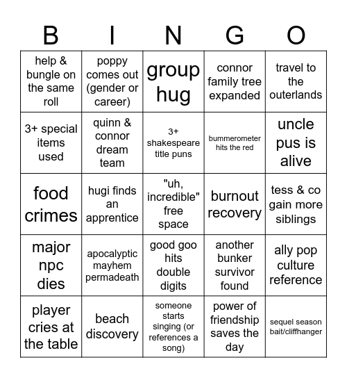 gladlands finale! Bingo Card