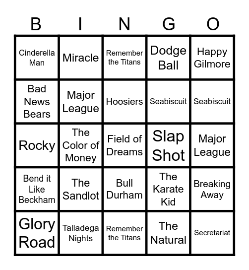 Sports in Movies Bingo Card