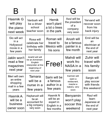 ESL Level 2 - BINGO! Bingo Card