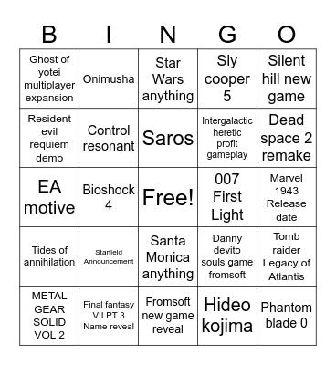 PLAYSTATION SOP Bingo Card