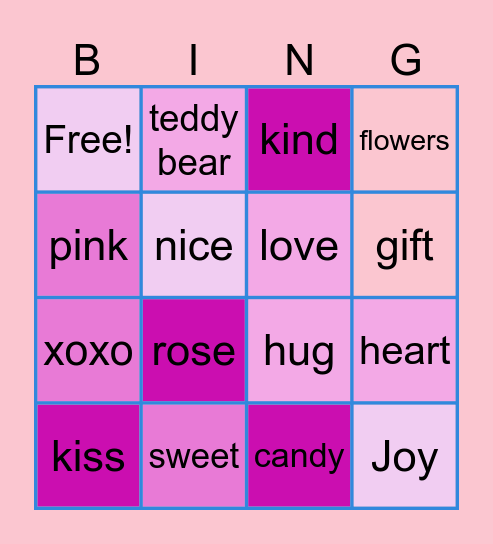 Valentines day BINGO Card