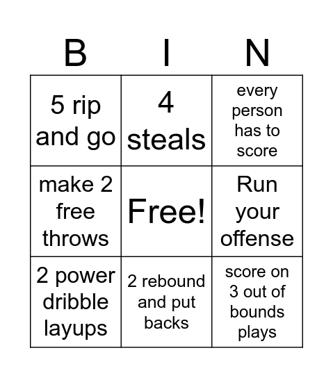 Toppenish Game B Team Bingo Card