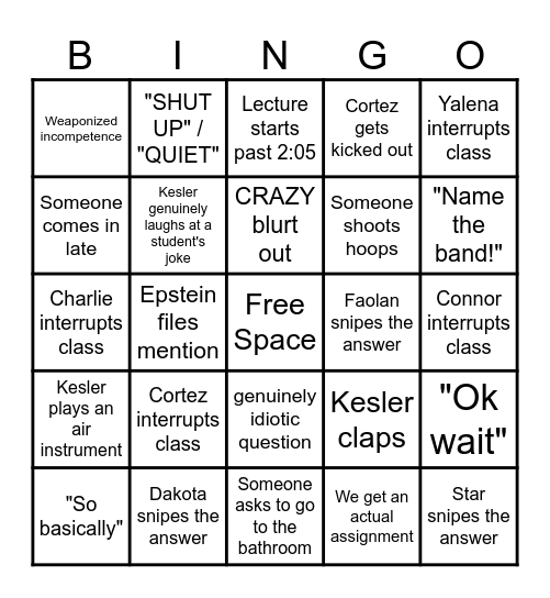 6th per. USH Bingo Card