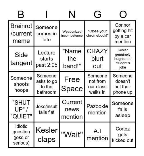 6th per. USH Bingo Card