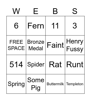 Charlotte's Web Bingo Card