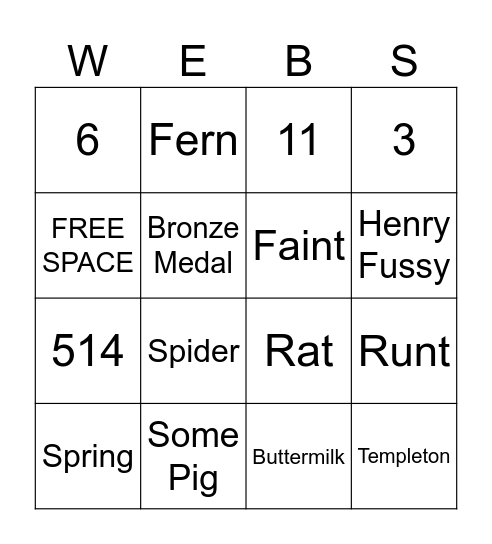 Charlotte's Web Bingo Card