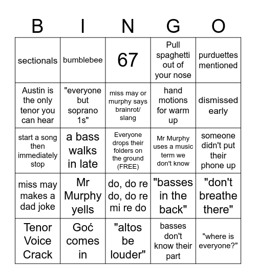 Golden Voice Bingo Card