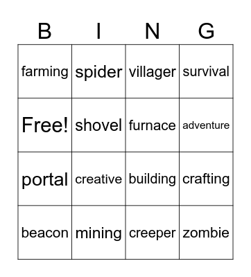 Minecraft Bingo Card