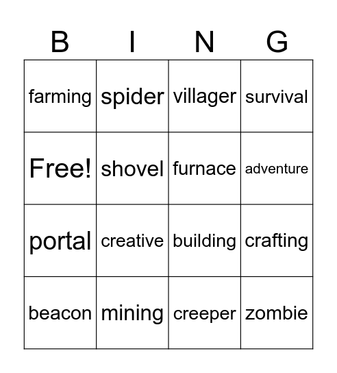 Minecraft Bingo Card