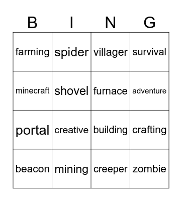 Minecraft Bingo Card