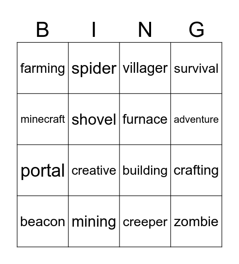 Minecraft Bingo Card