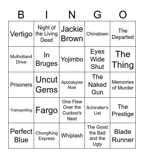 Movie Bingo Card
