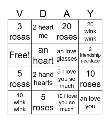 Valentines day bingo Card