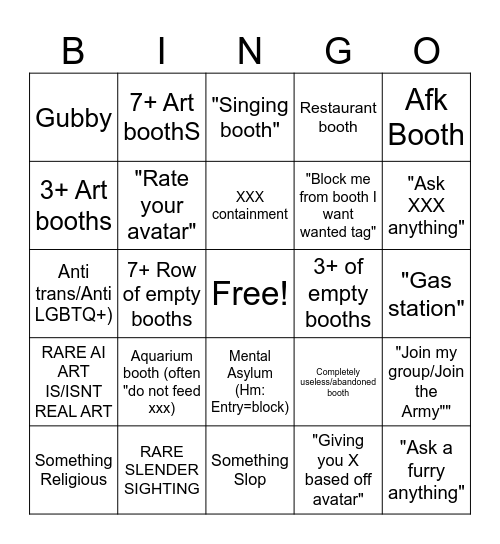 Booth Game Bingo Card
