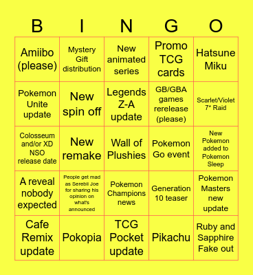 Pokemon Presents 2026 Bingo Card