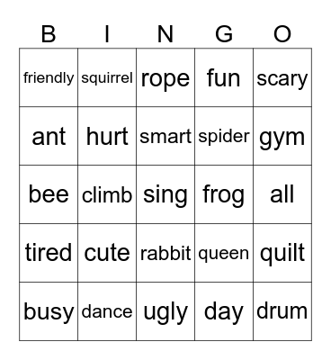 Animals All Around Bingo Card