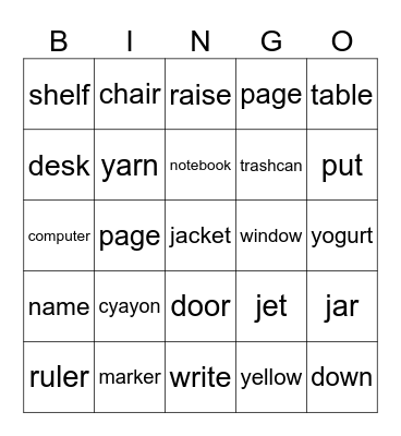 In The Classroom Bingo Card