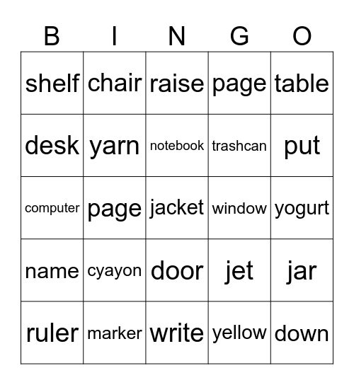 In The Classroom Bingo Card