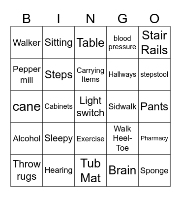 Fall Prevention BINGO Card