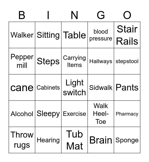 Fall Prevention BINGO Card