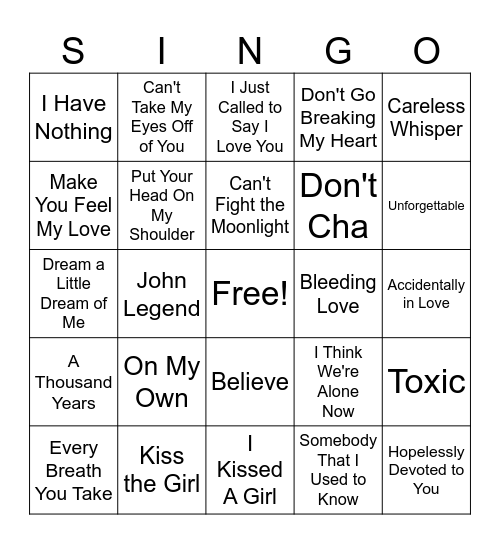 Valentine's Day Singo Bingo Card