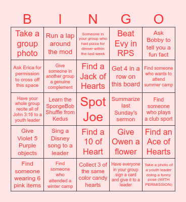 Valentine Variations Bingo Card