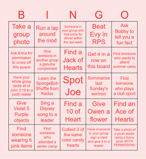 Valentine Variations Bingo Card