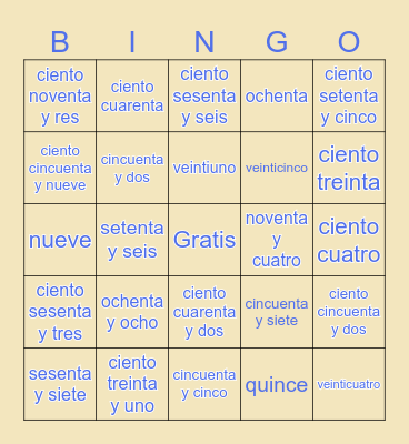 Los números (0 - 101) Bingo Card