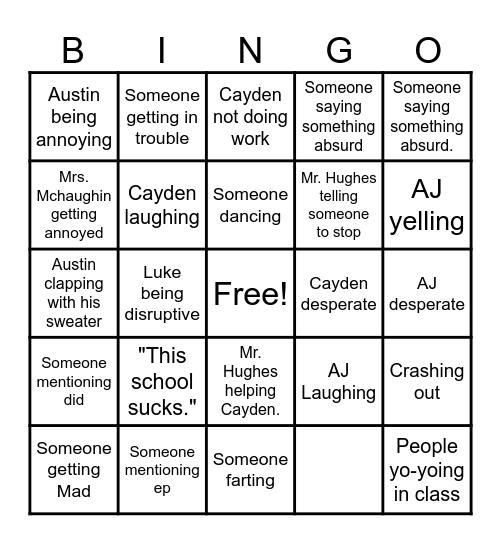 Class Bingo Card