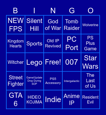 PlayStation State Of Play Bingo Card