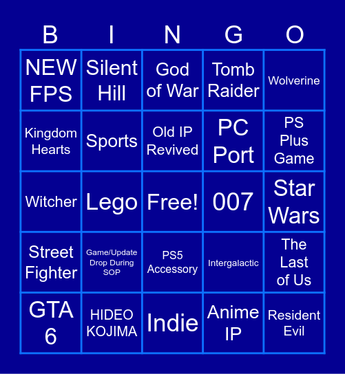PlayStation State Of Play Bingo Card
