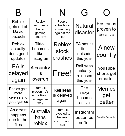 Updated 2026 bingo Card