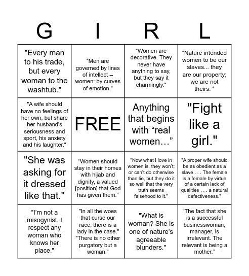 Sexist ahh bingo Card