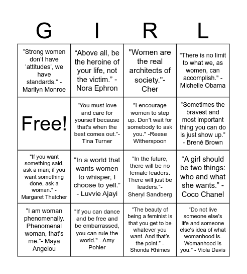 Women rock Bingo Card