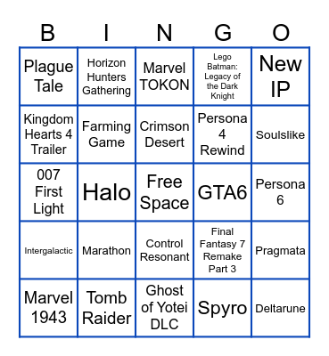 State of Play February 2026 Bingo Card